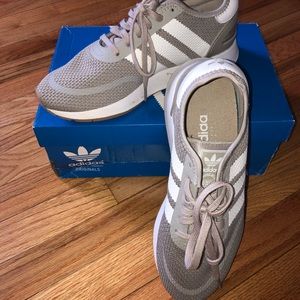 Cream and white stripes Adidas sneakers